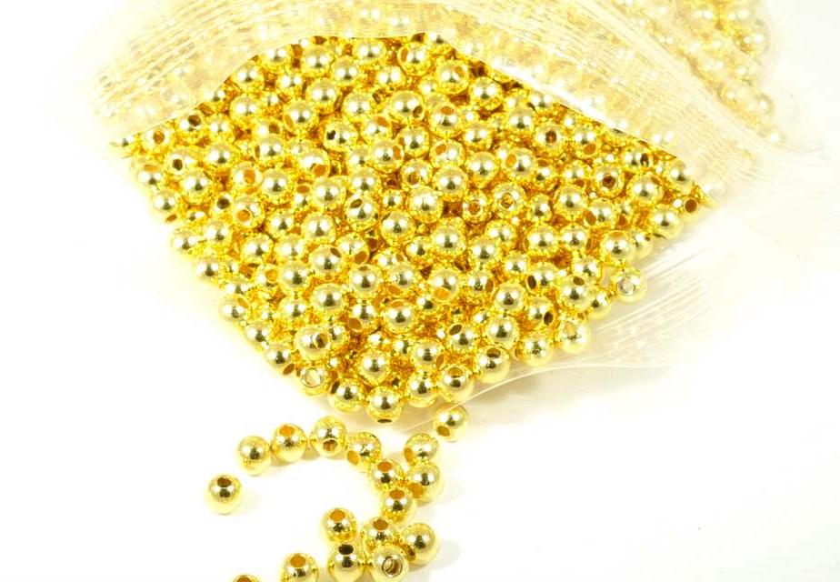 חרוז עגול ציפוי זהב 4 ממ, פלסטיק
