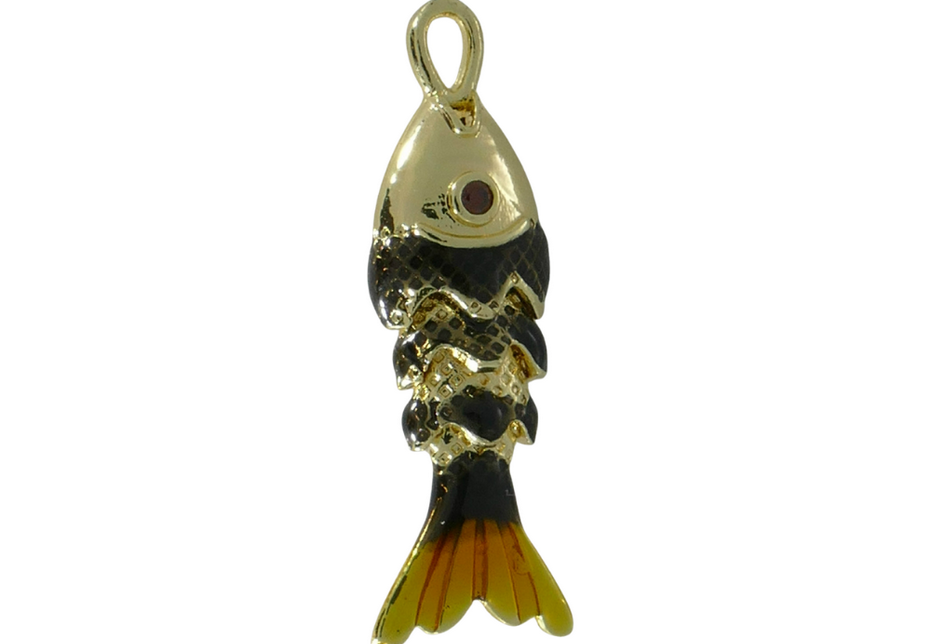 תליון אמייל מוזהב דג זז שחור 133