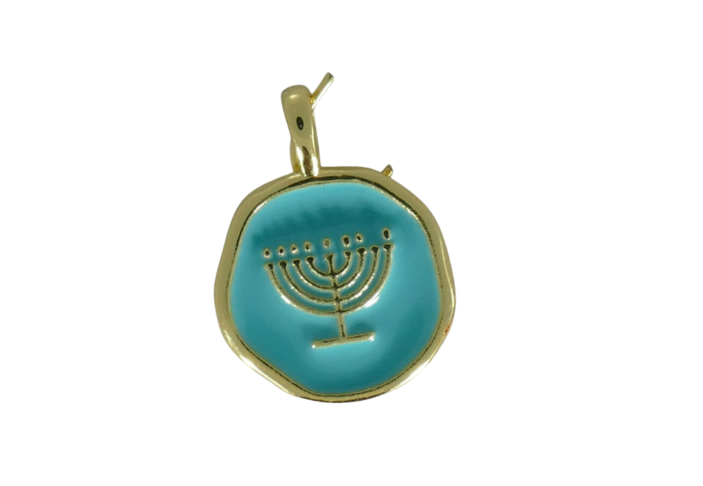 תליון אמייל מוזהב עגול מנורה טורקיז...