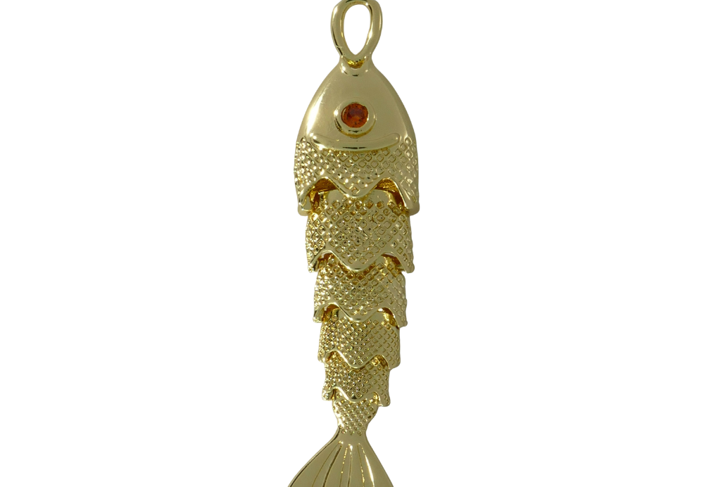 תליון דג זז גדול משובץ ציפוי זהב 35...