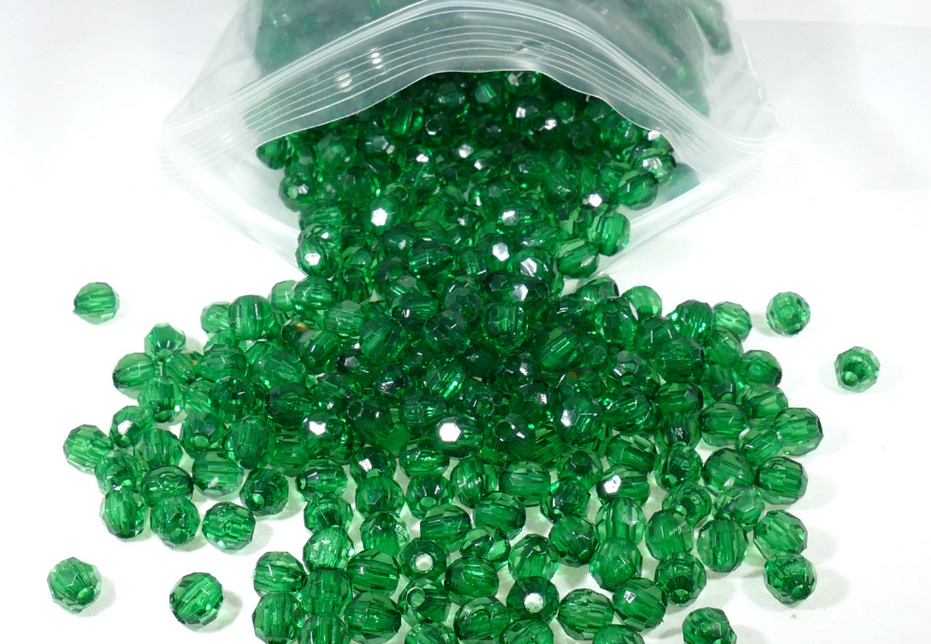 חרוז קריסטל ירוק כהה 5 ממ, פלסטיק