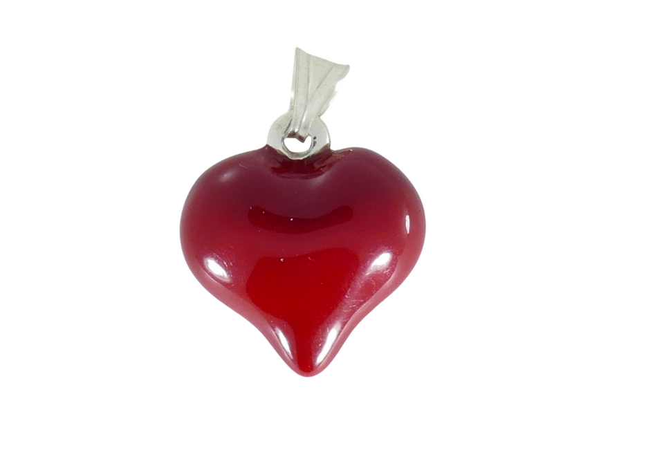 תליון לב אדום 15 ממ, כסף אמיתי